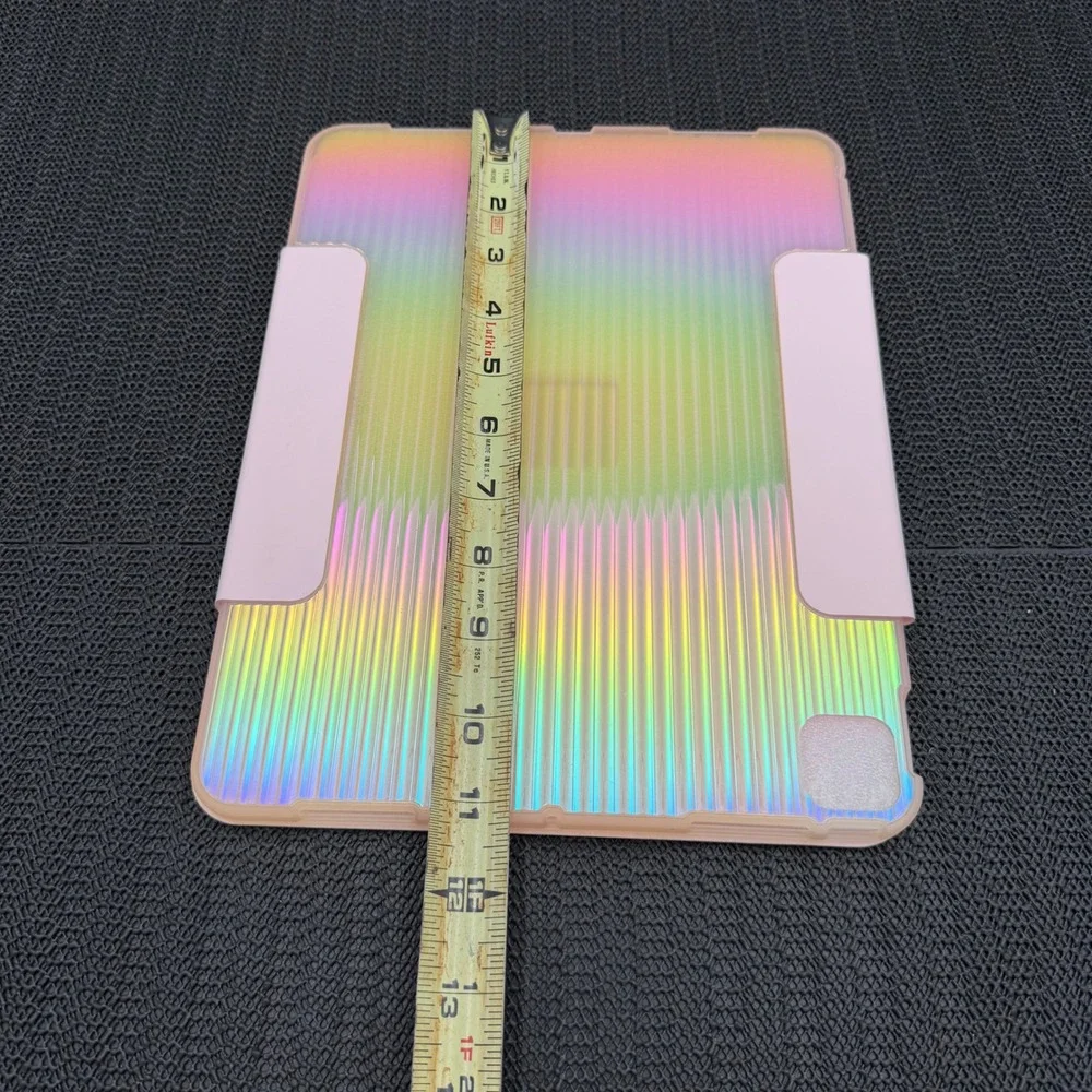 Holographic Rainbow Iridescent Tablet Case Pink Trifold Stand Cover 11 x 8.5